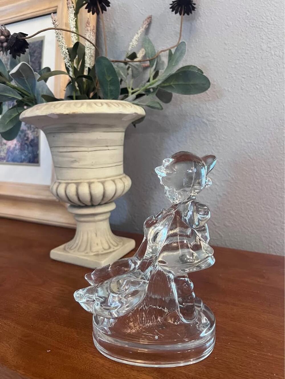 Vintage LE Smith Hummel Goose Girl with Geese Clear Glass Figurine 6" tall